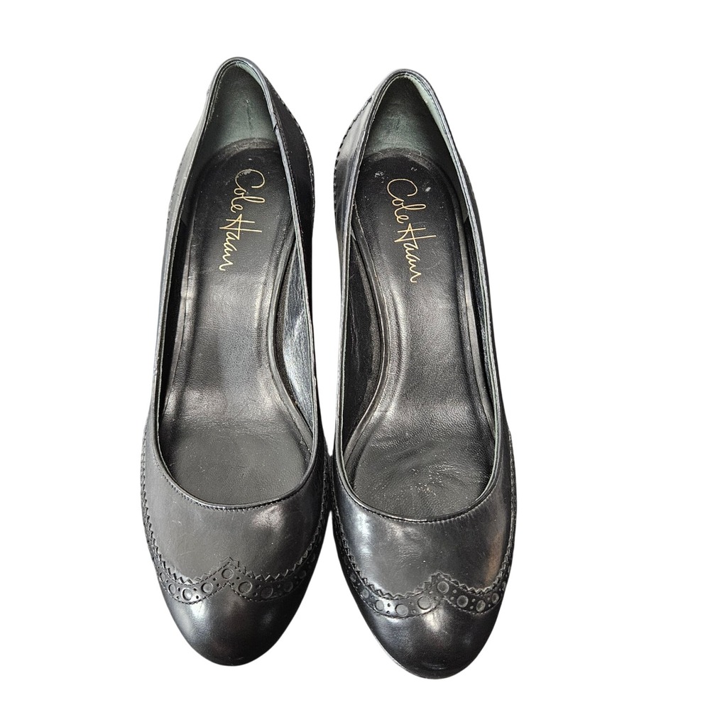 Cole Haan Nike Air Womens Black Leather Wingtip Brogue Pumps Heels Size 7.5 B